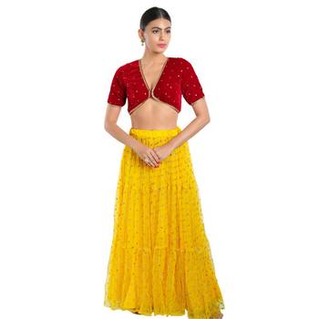 Salwar Studio Women's Red Velvet Readymade Saree Blouse 4