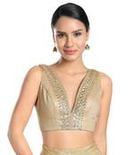 Salwar Studio Women's Gold Jain Silk Readymade Saree Blouse