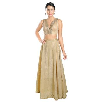 Salwar Studio Women's Gold Jain Silk Readymade Saree Blouse 4
