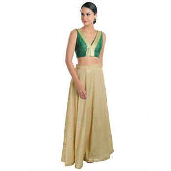 Salwar Studio Women's Green Jain Silk Readymade Saree Blouse 4