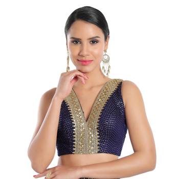 Om Clothing Navy Blue Silk Readymade Blouse 1