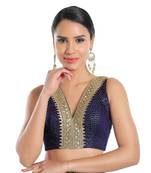 Om Clothing Navy Blue Silk Readymade Blouse