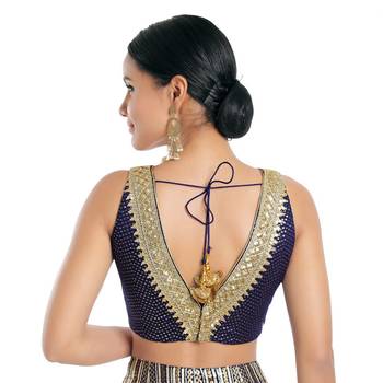 Om Clothing Navy Blue Silk Readymade Blouse 2