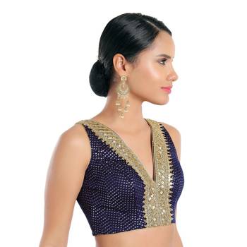 Om Clothing Navy Blue Silk Readymade Blouse 3
