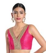 Salwar Studio Women's Pink Jain Silk Readymade Saree Blouse