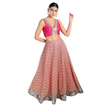Salwar Studio Women's Pink Jain Silk Readymade Saree Blouse 4