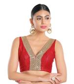 Salwar Studio Women's Red Jain Silk Readymade Saree Blouse