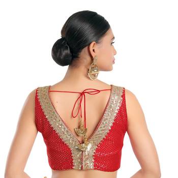 Salwar Studio Women's Red Jain Silk Readymade Saree Blouse 2