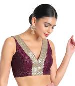 Purple and Silver Silk Sequin Embroidered Readymade Blouse