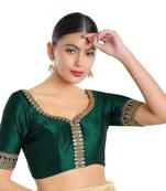 Salwar Studio Women's Bottle Green Mulberry Readymade Saree Blouse