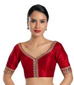 Red Silk Embroidered Readymade Blouse