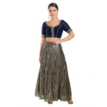 Salwar Studio Women's Navy Blue Mulberry Readymade Saree Blouse 4