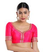 Salwar Studio Women's Pink Mulberry Readymade Saree Blouse
