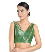 Salwar Studio Women's Green Brocade Readymade Saree Blouse