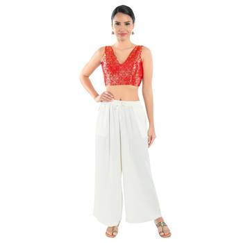 Salwar Studio Women's Red Brocade Readymade Saree Blouse 4