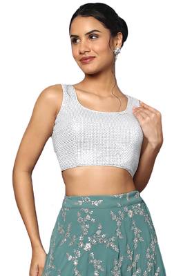 Salwar Studio Women's White Georgette Readymade Saree Blouse 1