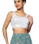 Salwar Studio Women's White Georgette Readymade Saree Blouse