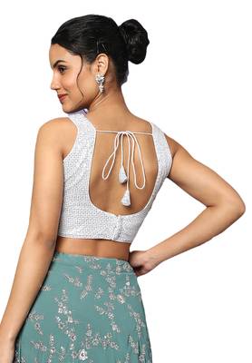 Salwar Studio Women's White Georgette Readymade Saree Blouse 2