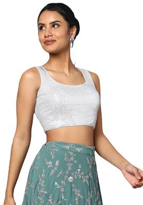 Salwar Studio Women's White Georgette Readymade Saree Blouse 3