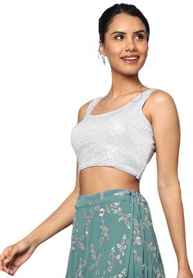 Salwar Studio Women's White Georgette Readymade Saree Blouse 4