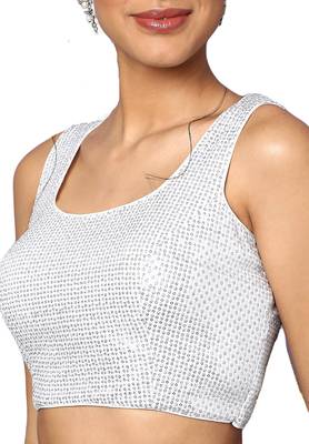 Salwar Studio Women's White Georgette Readymade Saree Blouse 5
