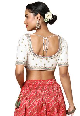 White Silk Threadwork Readymade Blouse 2