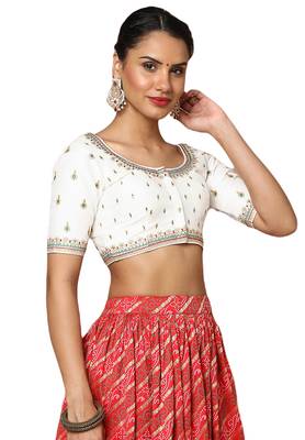 White Silk Threadwork Readymade Blouse 3
