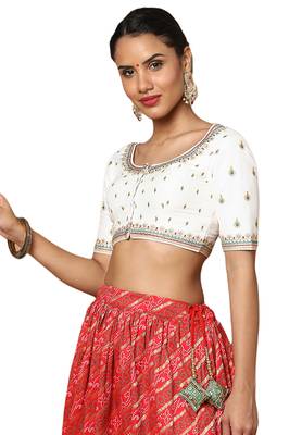 White Silk Threadwork Readymade Blouse 4