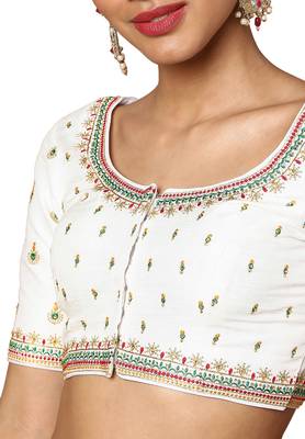 White Silk Threadwork Readymade Blouse 5