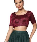 Salwar Studio Women's Maroon Silk Blend Readymade Saree Blouse