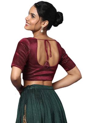 Salwar Studio Women's Maroon Silk Blend Readymade Saree Blouse 2