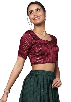 Salwar Studio Women's Maroon Silk Blend Readymade Saree Blouse 3