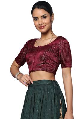 Salwar Studio Women's Maroon Silk Blend Readymade Saree Blouse 4
