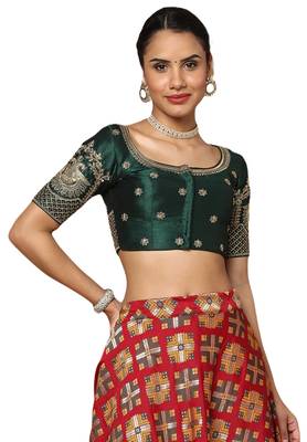 Salwar Studio Women's Green Silk Blend Readymade Saree Blouse 1