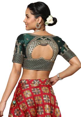 Salwar Studio Women's Green Silk Blend Readymade Saree Blouse 2