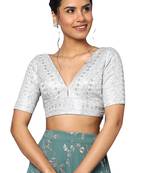 Om Clothing Silver Silk Blend Thread Embroidered Readymade Blouse
