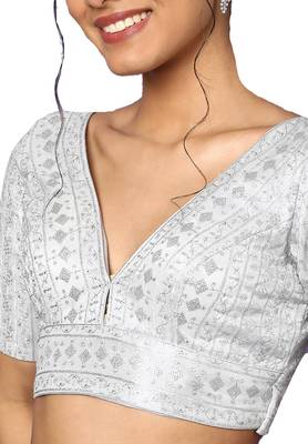Om Clothing Silver Silk Blend Thread Embroidered Readymade Blouse 5