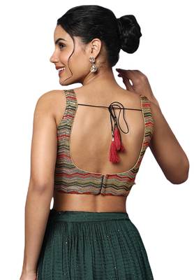 Salwar Studio Women's Multicolor Tissue Readymade Saree Blouse 2