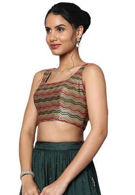 Salwar Studio Women's Multicolor Tissue Readymade Saree Blouse 3