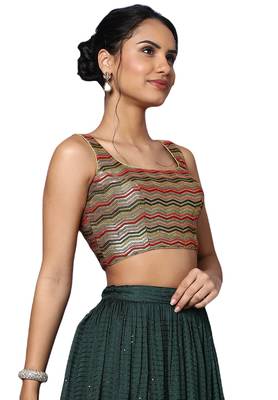 Salwar Studio Women's Multicolor Tissue Readymade Saree Blouse 4