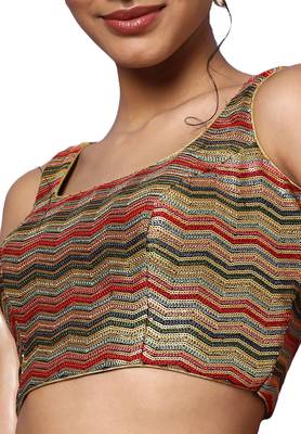 Salwar Studio Women's Multicolor Tissue Readymade Saree Blouse 5
