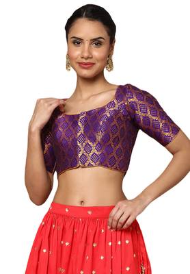 Salwar Studio Women's Brinjal Brocade Readymade Saree Blouse 1