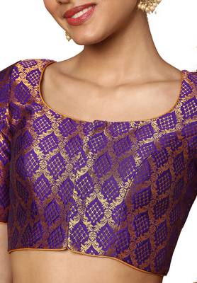 Salwar Studio Women's Brinjal Brocade Readymade Saree Blouse 5