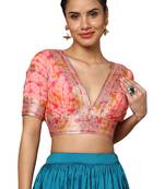 Vibrant Pink and Gold Partywear Readymade Blouse