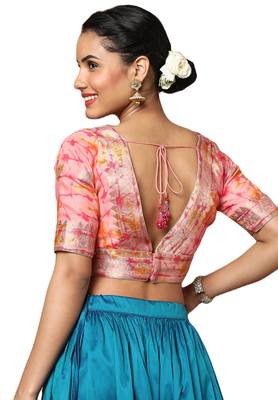 Vibrant Pink and Gold Partywear Readymade Blouse 2