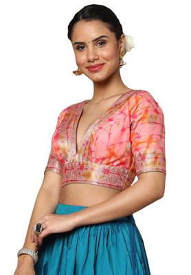 Vibrant Pink and Gold Partywear Readymade Blouse 3