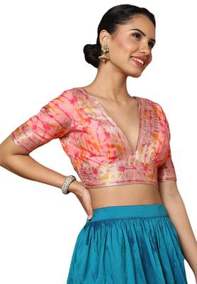 Vibrant Pink and Gold Partywear Readymade Blouse 4