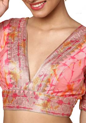 Vibrant Pink and Gold Partywear Readymade Blouse 5