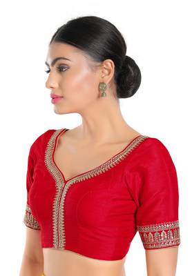 Salwar Studio Women's Red Mulberry Readymade Saree Blouse 3