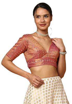 Salwar Studio Women's Rust Silk Blend Readymade Saree Blouse 1